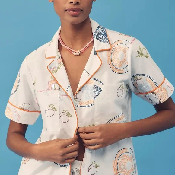 Damson Madder White Chlo Linen-Blend Embroidered Buttondown Shirt US 2 NWT - Picture 13 of 16